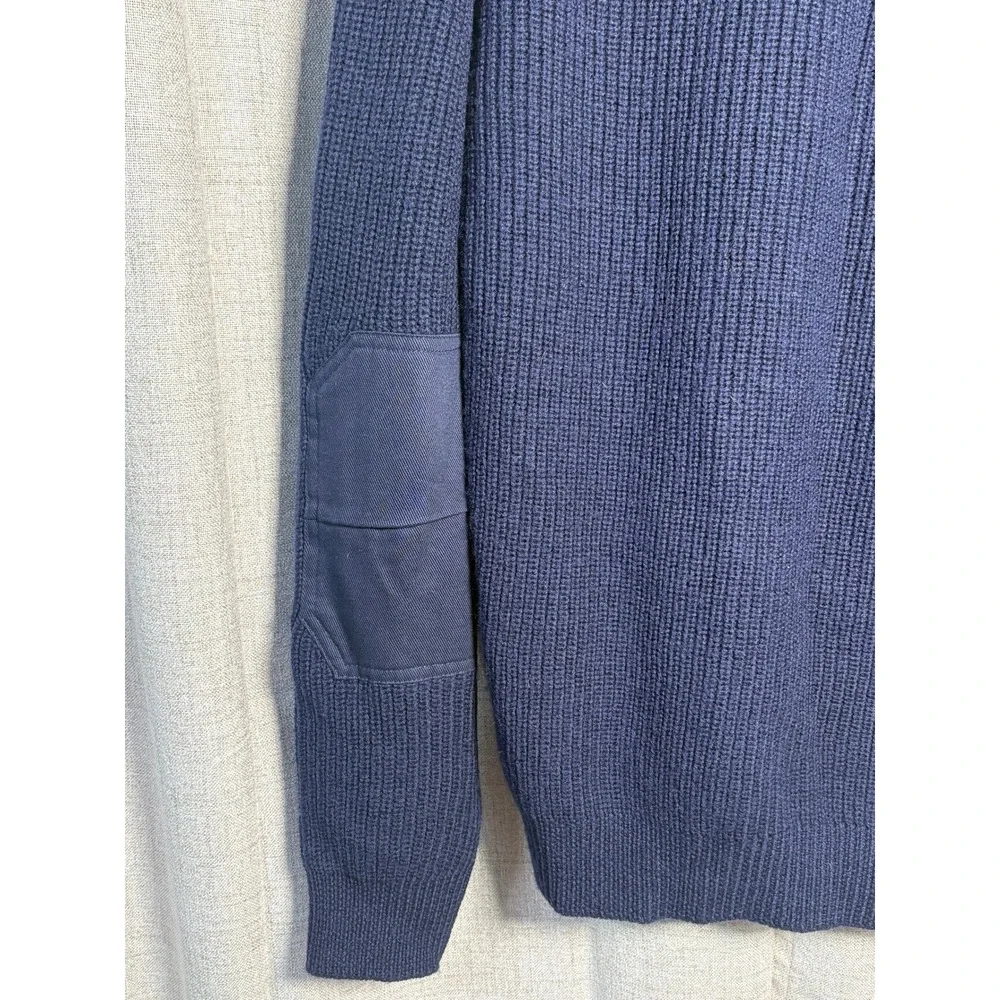 National Geographic Mens 100% Wool Ribbed Shawl Collar Sweater Navy Blue Medium